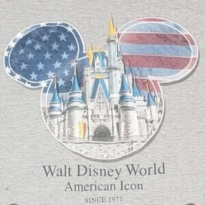 VTG Walt Disney World Sz Small Gray T-Shirt Patriotic Mickey Ears American Icon